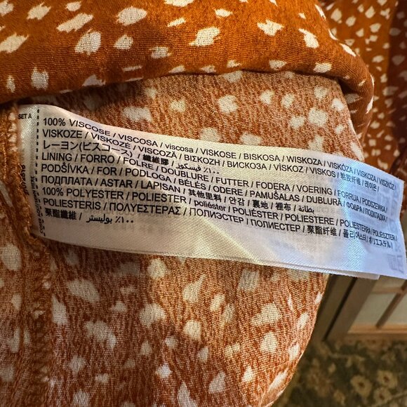 NWT MANGO Long Sleeve Maxi Prairie Tea Dress Orange Animal Print Size 4 / Small - Picture 8 of 12